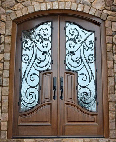 WDMA 68x78 Door (5ft8in by 6ft6in) Exterior Mahogany Hampshire Impact Double Door/Arch Top Renaissance 2