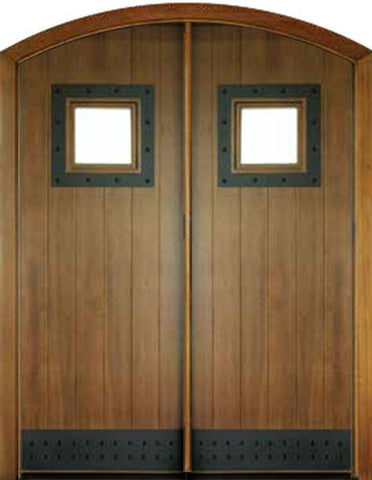 WDMA 68x78 Door (5ft8in by 6ft6in) Exterior Mahogany Aspen Double Door/Arch Top w/ Speakeasy Iron 1