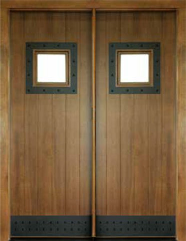 WDMA 68x78 Door (5ft8in by 6ft6in) Exterior Mahogany Aspen Double Door w/ Speakeasy Iron 1