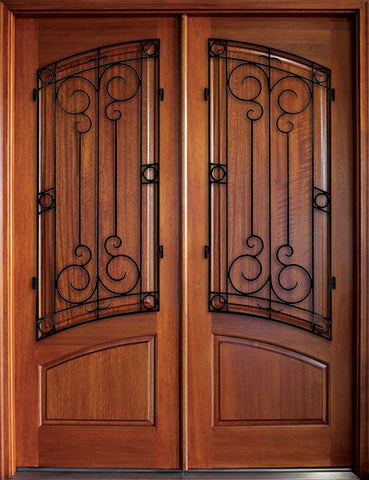 WDMA 68x78 Door (5ft8in by 6ft6in) Exterior Mahogany Aberdeen Solid Panel Double w Sherwood Iron 1