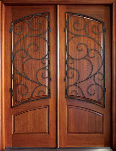 WDMA 68x78 Door (5ft8in by 6ft6in) Exterior Mahogany Aberdeen Solid Panel Double w Burlwood Iron 1