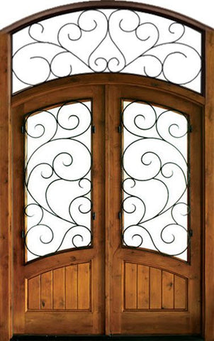 WDMA 68x78 Door (5ft8in by 6ft6in) Exterior Knotty Alder Keowee Burlwood Double Door Arch / Transom 1