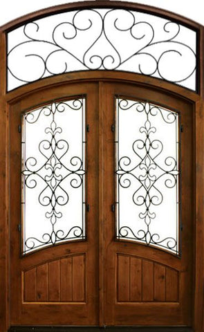 WDMA 68x78 Door (5ft8in by 6ft6in) Exterior Knotty Alder Keowee Gilford Double Door Arch / Transom 1
