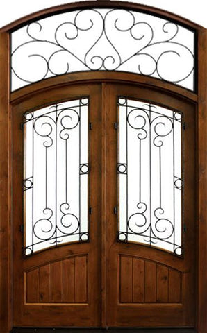 WDMA 68x78 Door (5ft8in by 6ft6in) Exterior Knotty Alder Keowee Sherwood Double Door Arch / Transom 1