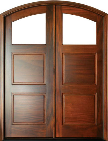 WDMA 68x78 Door (5ft8in by 6ft6in) Exterior Mahogany Full View 1 Lite over 2 Panel Double Door/Arch Top 1