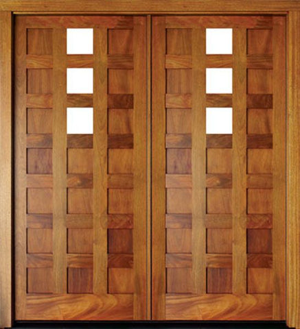 WDMA 68x78 Door (5ft8in by 6ft6in) Exterior Mahogany Milan Center 3 Lite Double Door 1