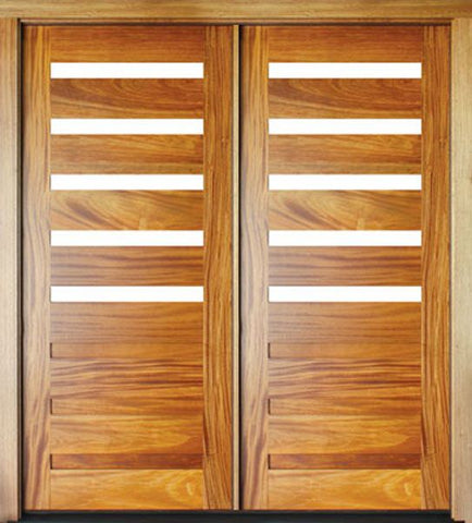 WDMA 68x78 Door (5ft8in by 6ft6in) Exterior Mahogany Milan 5 Lite over 3 Panel Double Door 1