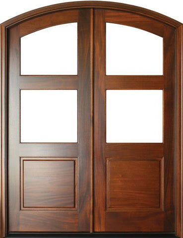 WDMA 68x78 Door (5ft8in by 6ft6in) Exterior Mahogany Full View 2 Lite over 1 Panel Double Door/Arch Top 1