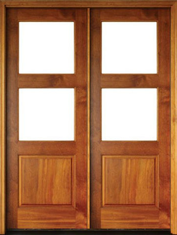 WDMA 68x78 Door (5ft8in by 6ft6in) Exterior Mahogany Full View 2 Lite over 1 Panel Double Door 1