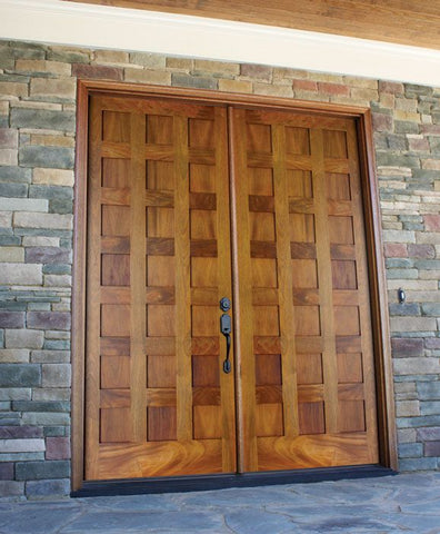 WDMA 68x78 Door (5ft8in by 6ft6in) Exterior Mahogany Milan 21 Panel Double Door 2