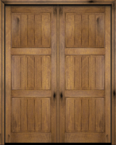 WDMA 68x78 Door (5ft8in by 6ft6in) Exterior Barn Mahogany 3 Panel V-Grooved Plank Rustic-Old World or Interior Double Door 1