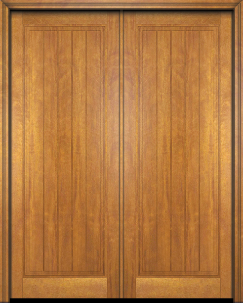 WDMA 68x78 Door (5ft8in by 6ft6in) Exterior Barn Mahogany Rustic-Old World Home Style 1 Panel V-Grooved Plank or Interior Double Door 1