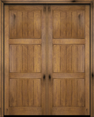 WDMA 68x84 Door (5ft8in by 7ft) Interior Barn Mahogany 3 Panel V-Grooved Plank Rustic-Old World Exterior or Double Door 1