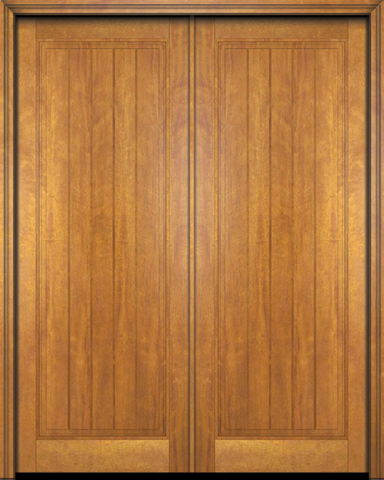 WDMA 68x84 Door (5ft8in by 7ft) Exterior Barn Mahogany Rustic-Old World Home Style 1 Panel V-Grooved Plank or Interior Double Door 1