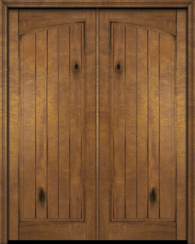 WDMA 68x84 Door (5ft8in by 7ft) Exterior Barn Mahogany Rustic Arch Panel V-Grooved Plank or Interior Double Door 1