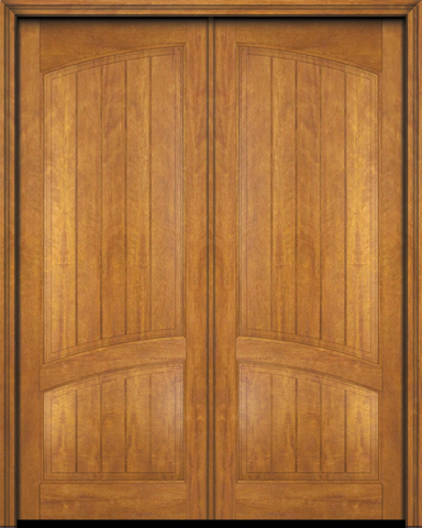 WDMA 68x84 Door (5ft8in by 7ft) Exterior Barn Mahogany 2 Panel Arch Top V-Grooved Plank Rustic-Old World or Interior Double Door 2