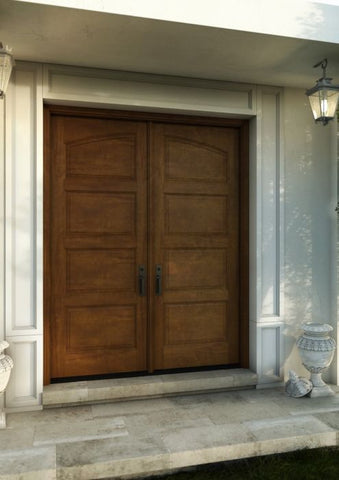 WDMA 68x84 Door (5ft8in by 7ft) Interior Barn Mahogany Arch Top 4 Panel Transitional Exterior or Double Door 1