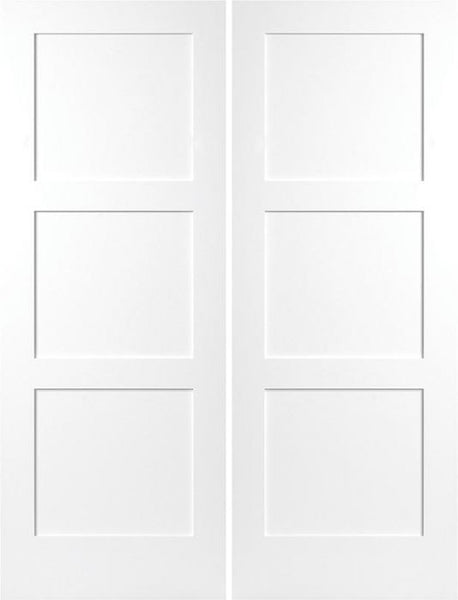 WDMA 68x96 Door (5ft8in by 8ft) Interior Swing Smooth 96in Birkdale 3 Panel Shaker Solid Core Double Door|1-3/4in Thick 1