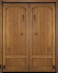 WDMA 68x96 Door (5ft8in by 8ft) Exterior Barn Mahogany 2 Panel Arch Top V-Grooved Plank or Interior Double Door 1