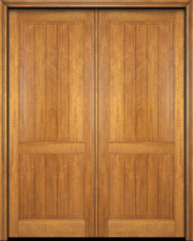 WDMA 68x96 Door (5ft8in by 8ft) Exterior Barn Mahogany 2 Panel V-Grooved Plank Rustic-Old World or Interior Double Door 1