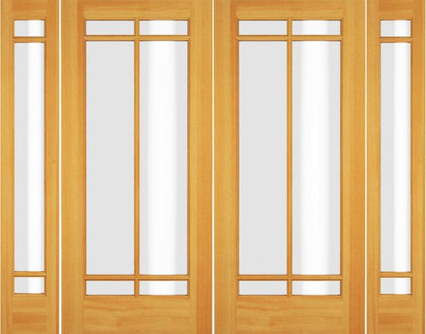 WDMA 72x80 Door (6ft by 6ft8in) Exterior Swing Poplar Wood Full Lite Prairie Arts and Craft Double Door / 2 Sidelight 1