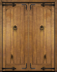 WDMA 72x84 Door (6ft by 7ft) Exterior Swing Mahogany Arch Panel Rustic V-Grooved Plank or Interior Double Door with Corner Straps / Straps 2