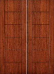 WDMA 72x96 Door (6ft by 8ft) Exterior Cherry 96in Contemporary Lines Two Vertical Grooves Double Entry Door 1