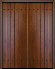 WDMA 72x96 Door (6ft by 8ft) Exterior Swing Mahogany 36in x 96in Double Square Top Plank Portobello Door with Clavos 1