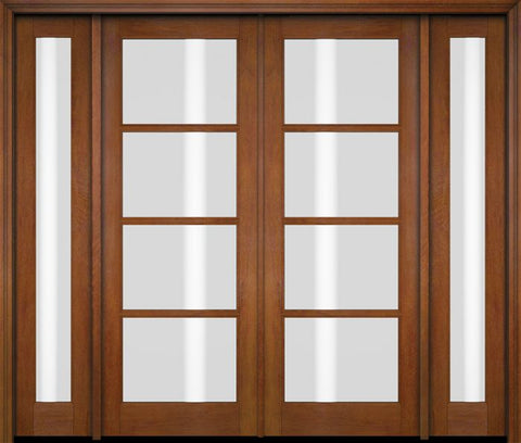 WDMA 76x80 Door (6ft4in by 6ft8in) Exterior Swing Mahogany 4 Lite TDL Double Entry Door Full Sidelights 4