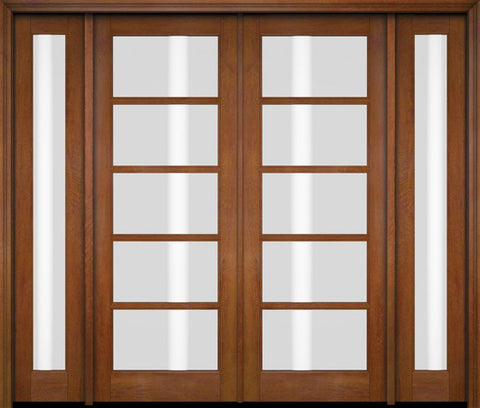 WDMA 76x80 Door (6ft4in by 6ft8in) Exterior Swing Mahogany 5 Lite TDL Double Entry Door Full Sidelights 4