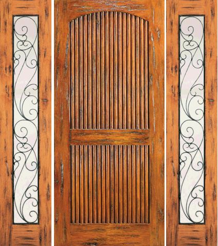 WDMA 78x80 Door (6ft6in by 6ft8in) Exterior Knotty Alder Prehung Door with Two Sidelights 2 Panel 1