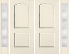 WDMA 80x80 Door (6ft8in by 6ft8in) Exterior Smooth 2 Panel Soft Arch Star Double Door 2 Sides Chord Full Lite 1