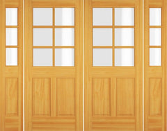 WDMA 84x80 Door (7ft by 6ft8in) Exterior Swing Hickory Wood 1/2 Lite 6 Lite Double Door / 2 Sidelight 1