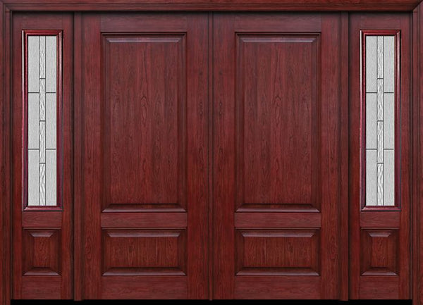 WDMA 84x80 Door (7ft by 6ft8in) Exterior Cherry Two Panel Double Entry Door Sidelights Waterside Glass 1