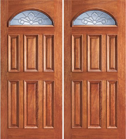WDMA 84x96 Door (7ft by 8ft) Exterior Mahogany Fan Lite Double Door Insulated Beveled Glass 1