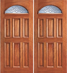 WDMA 84x96 Door (7ft by 8ft) Exterior Mahogany Fan Lite Double Door Insulated Beveled Glass 1