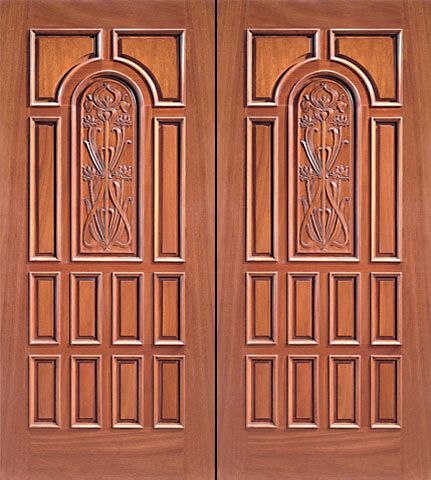 WDMA 84x96 Door (7ft by 8ft) Exterior Mahogany Double Door Center Arch Hand Carved Panels in  1