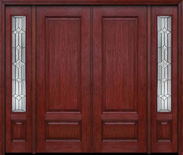 WDMA 84x96 Door (7ft by 8ft) Exterior Cherry 96in Two Panel Double Entry Door Sidelights Windsor Glass 1