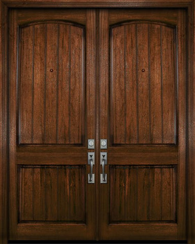 WDMA 84x96 Door (7ft by 8ft) Exterior Mahogany 42in x 96in Double Arch 2 Panel V-Grooved DoorCraft Door 1