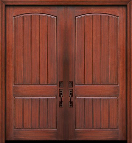 WDMA 84x96 Door (7ft by 8ft) Exterior Mahogany 42in x 96in Double 2 Panel Arch V-Grooved Door 1