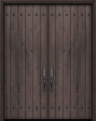 WDMA 84x96 Door (7ft by 8ft) Exterior Swing Knotty Alder 42in x 96in Double Square Top Plank Estancia Alder Door with Clavos 1