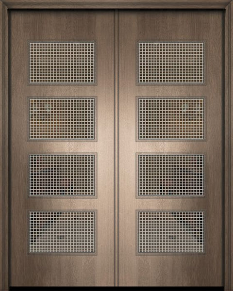 WDMA 84x96 Door (7ft by 8ft) Exterior Mahogany 42in x 96in Double Santa Monica Contemporary Door w/Metal Grid 1