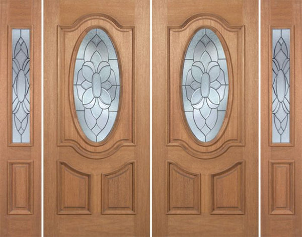 WDMA 88x80 Door (7ft4in by 6ft8in) Exterior Mahogany Carmel Double Door/2side w/ BO Glass - 6ft8in Tall 1