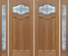 WDMA 88x80 Door (7ft4in by 6ft8in) Exterior Mahogany Wisteria Double Door/2side w/ Tiffany Glass 1