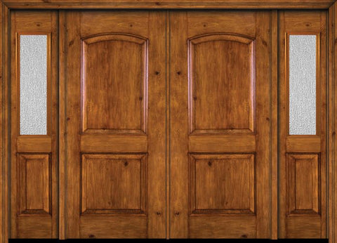 WDMA 88x80 Door (7ft4in by 6ft8in) Exterior Knotty Alder Alder Rustic Plain Panel Double Entry Door Sidelights Rain Glass 1