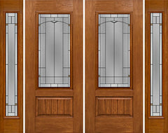 WDMA 88x80 Door (7ft4in by 6ft8in) Exterior Cherry Plank Panel 3/4 Lite Double Entry Door Sidelights Full Lite Topaz Glass 1