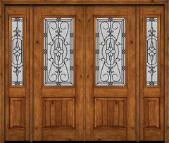 WDMA 88x96 Door (7ft4in by 8ft) Exterior Knotty Alder 96in Alder Rustic V-Grooved Panel 2/3 Lite Double Entry Door Sidelights Jacinto Glass 1