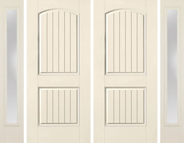 WDMA 92x80 Door (7ft8in by 6ft8in) Exterior Smooth 2 Panel Plank Soft Arch Star Double Door 2 Sides Clear 1