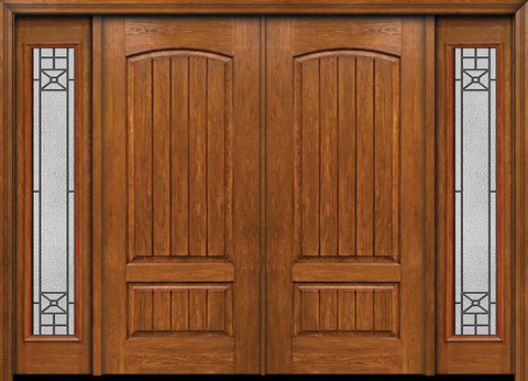WDMA 96x80 Door (8ft by 6ft8in) Exterior Cherry Plank Two Panel Double Entry Door Sidelights Full Lite Courtyard Glass 1