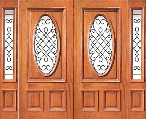 WDMA 96x80 Door (8ft by 6ft8in) Exterior Mahogany Oval Lite Double Door with Two Side lights 1